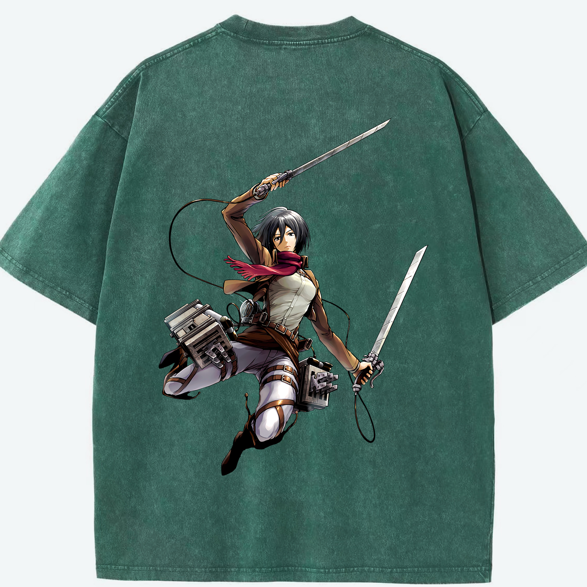（画像用） 進撃の巨人 ミカサ·アッカーマン Attack on Titan Mikasa Ackerman 綿100% ヴィンテージ風 半袖Tシャツ（背面プリント）